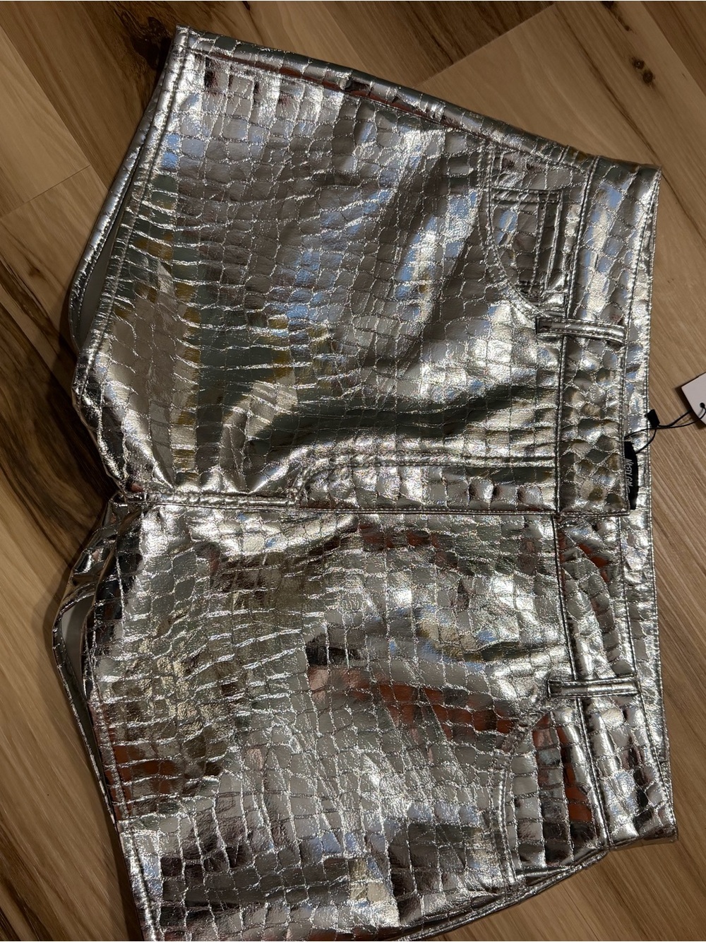 Nasty Gal Silver Croc-Embossed High Waist Shorts - Picture 3 of 5